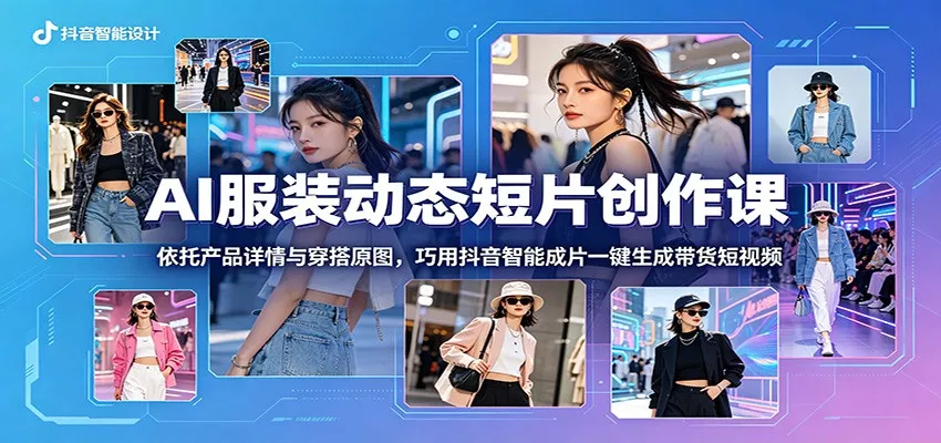 AI服装动态短片创作课：依托产品详情与穿搭原图，巧用抖音智能成片一键生成带货短视频-易创网