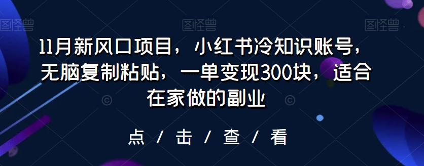 11月新风口项目，小红书冷知识账号，无脑复制粘贴，一单变现300块，适合在家做的副业-易创网