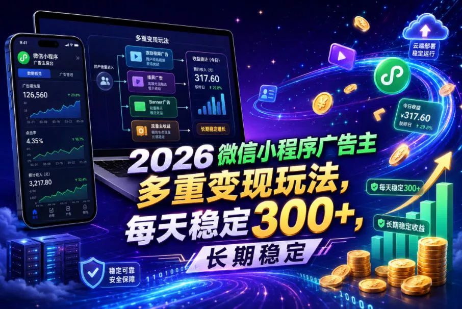 2026微信小程序广告主，多重变现玩法，每天稳定300+，长期稳定【揭秘】-易创网