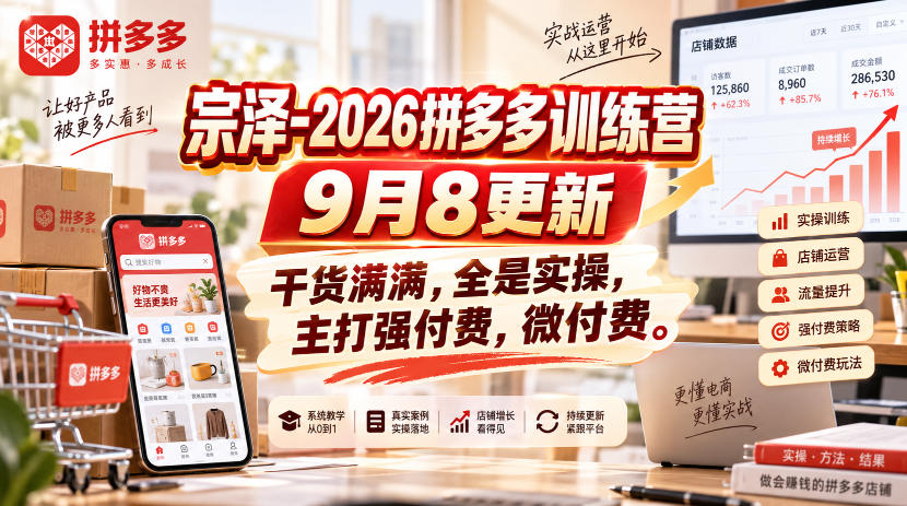宗泽-2026拼多多训练营9月8更新，干货满满，全是实操，主打强付费，微付费-易创网