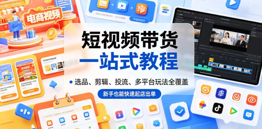 短视频带货一站式教程，选品、剪辑、投流、多平台玩法全覆盖，新手也能快速起店出单-易创网