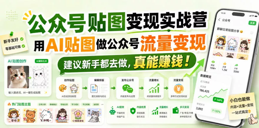 公众号贴图变现实战营，用AI贴图做公众号流量变现，建议新手都去做，真能賺钱！-易创网