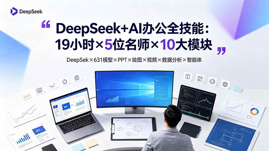 （19411期）DeepSeek+AI办公全技能：19小时×5位名师×10大模块，DeepSeek×631模型×PPT×绘图×视频×数据分析×智能体-易创网