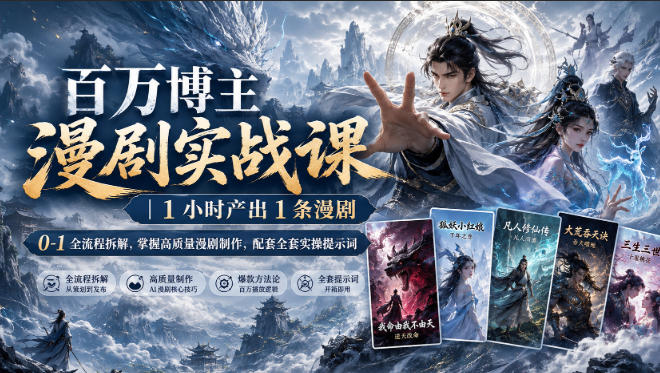 百万博主漫剧实战课｜1小时产出1条漫剧，0‑1全流程拆解，掌握高质量漫剧制作，配套全套实操提示词-易创网