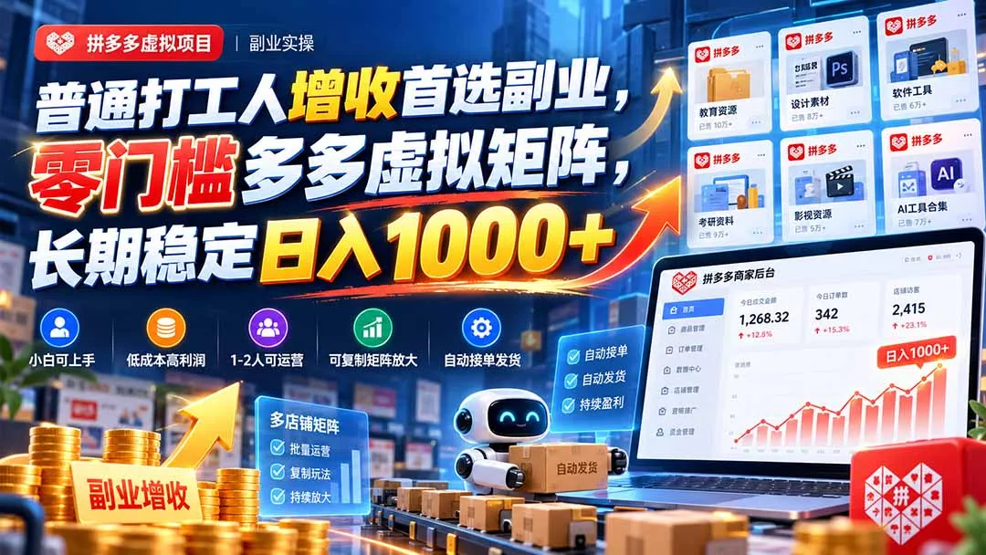 普通打工人增收首选副业，零门槛多多虚拟矩阵，长期稳定日入 1000+-易创网