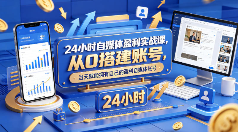 24小时自媒体盈利实战课，从0搭建账号，当天就能拥有自己的盈利自媒体账号-易创网