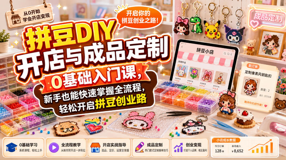 拼豆DIY开店与成品定制0基础入门课，新手也能快速掌握全流程，轻松开启拼豆创业路-易创网