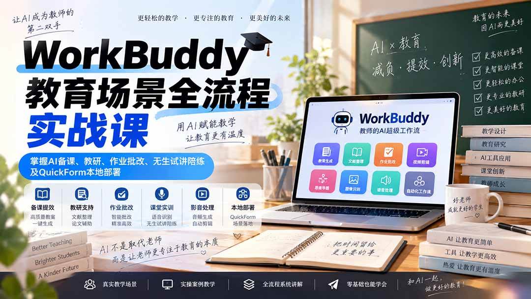 （20518期）WorkBuddy教育场景全流程实战课：掌握AI备课、教研、作业批改、无生试讲陪练及QuickForm本地部署-易创网