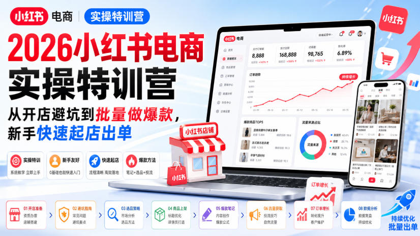 2026小红书电商实操特训营，从开店避坑到批量做爆款，新手快速起店出单-易创网