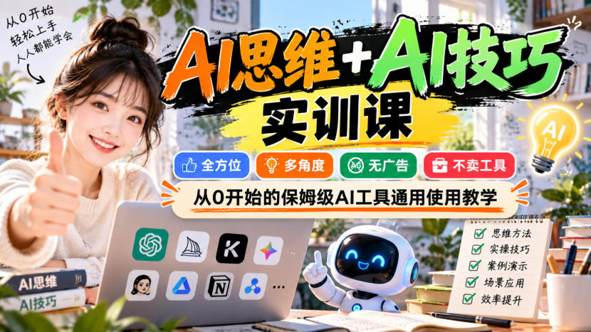 AI思维+AI技巧实训课，全方位、多角度、无广告、不卖工具，从0开始的保姆级AI工具通用使用教学-易创网