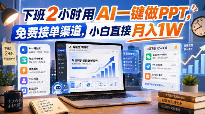 下班2小时用AI一键做PPT，免费接单渠道，小白直接月入1W【揭秘】-易创网