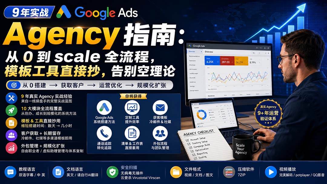 （20139期）9 年实战 Google Ads Agency 指南：从 0 到 scale 全流程，模板工具直接抄，告别空理论【原创双语字幕】-易创网