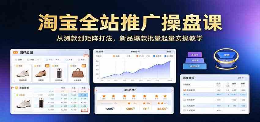 淘宝全站推广操盘课：从测款到矩阵打法，新品爆款批量起量实操教学-易创网