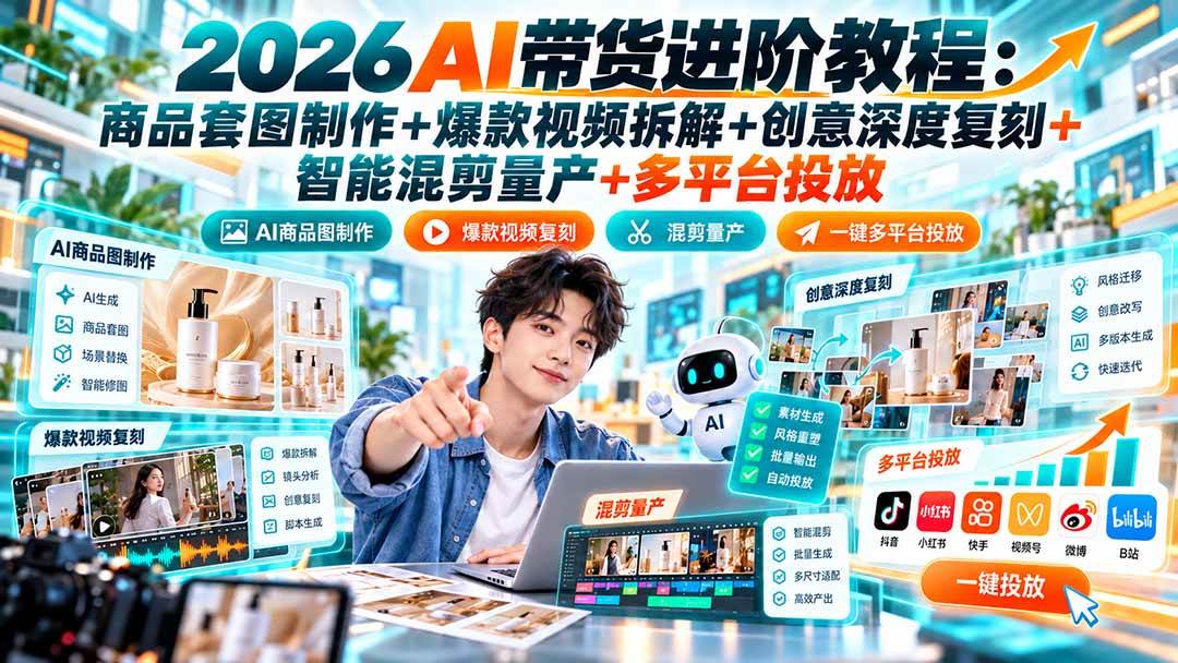 （20857期）2026AI带货进阶教程：商品套图制作+爆款视频拆解+创意深度复刻+智能混剪量产+多平台投放-易创网