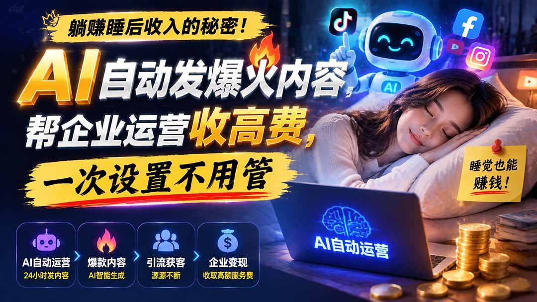 （19826期）躺赚睡后收入的秘密！AI 自动发爆火内容，帮企业运营收高费，一次设置不用管【原创双语字幕】-易创网