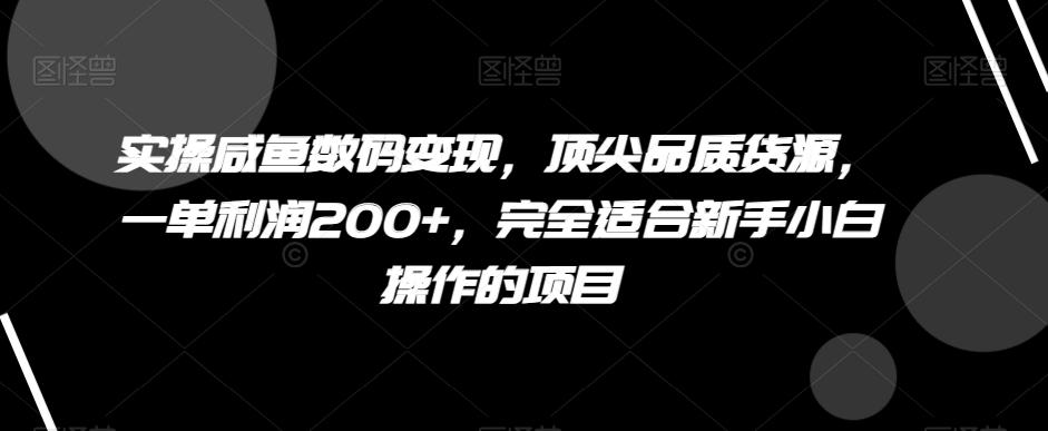 实操咸鱼数码变现，顶尖品质货源，一单利润200+，完全适合新手小白操作的项目【揭秘】网赚项目-副业赚线-互联网创业-资源整合易创网