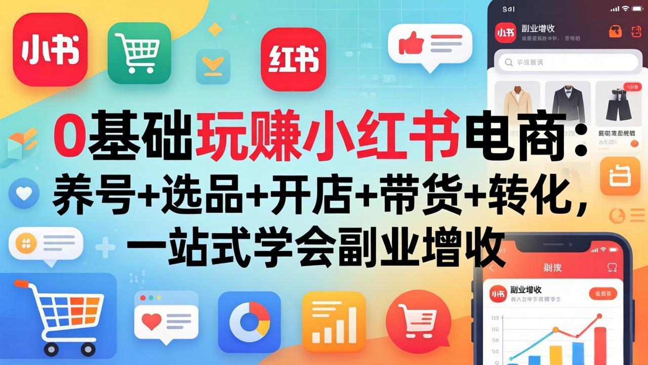 0基础玩赚小红书电商：养号+选品+开店+带货+转化，一站式学会副业增收-易创网