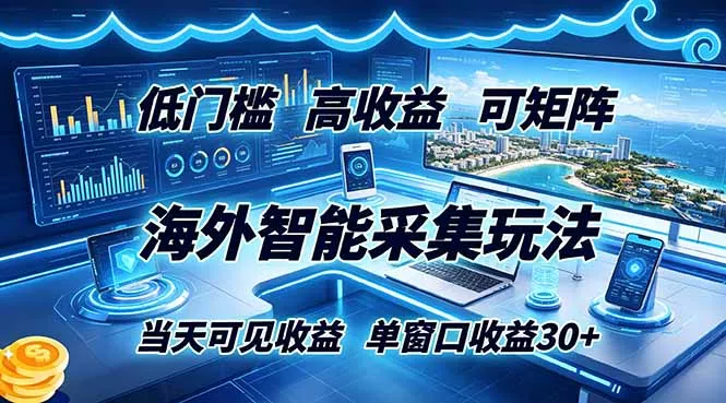 海外智能采集玩法，低门槛高单价可矩阵，当天可见收益，单窗口30+-易创网