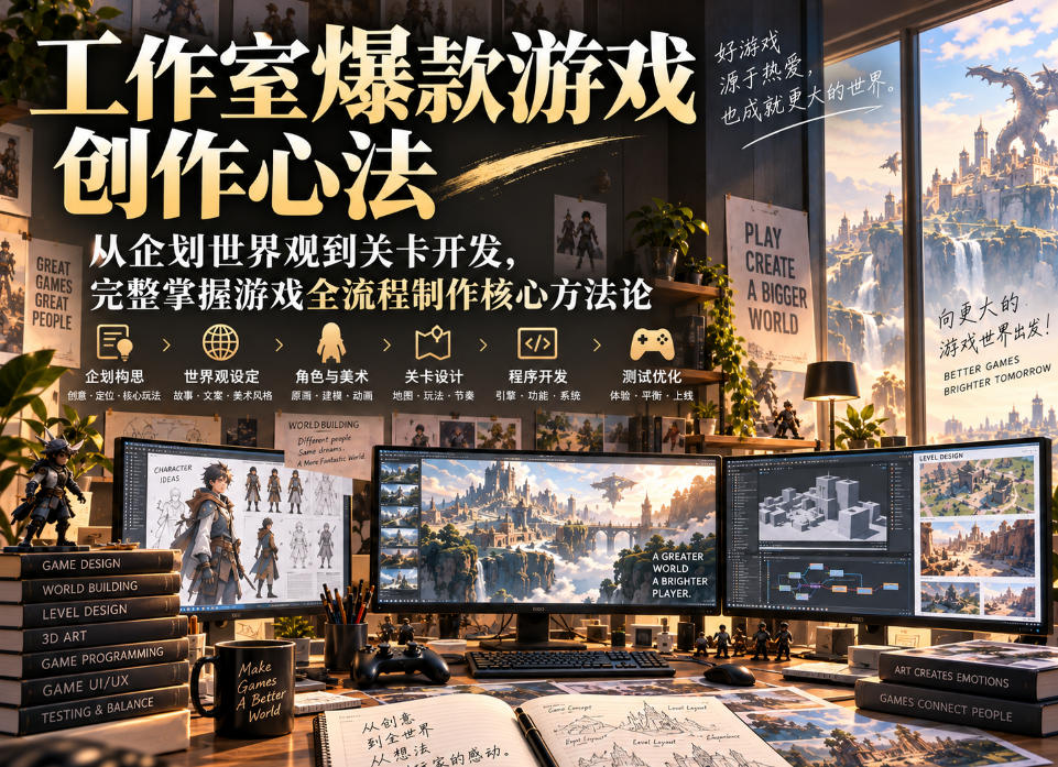 工作室爆款游戏创作心法｜从企划世界观到关卡开发，完整掌握游戏全流程制作核心方法论-易创网