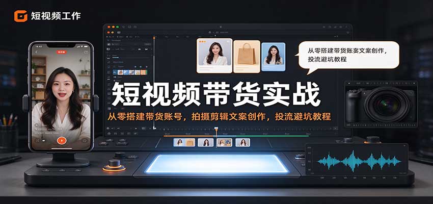 短视频带货实战：从零搭建带货账号，拍摄剪辑文案创作，投流避坑教程-易创网