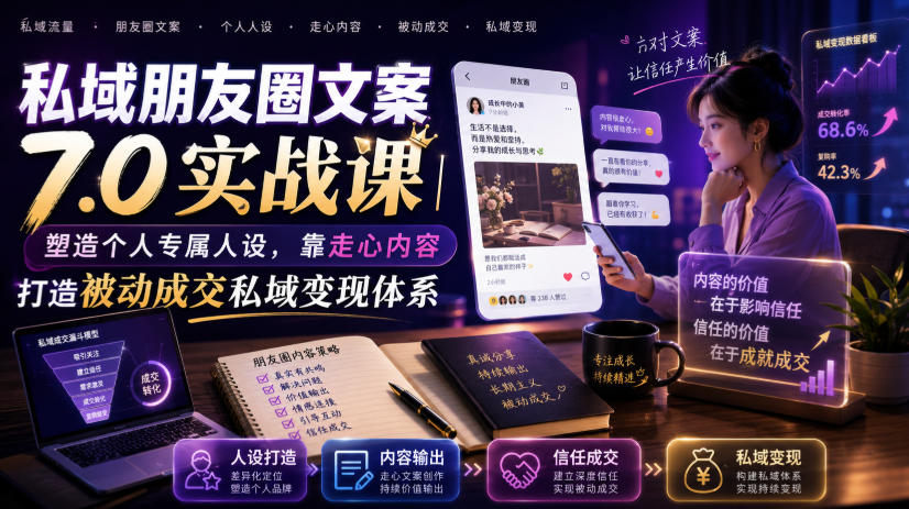 私域朋友圈文案7.0实战课｜塑造个人专属人设，靠走心内容打造被动成交私域变现体系-易创网
