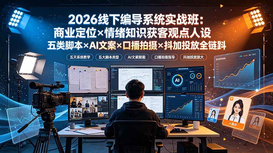 （19501期）2026线下编导系统实战班：商业定位×情绪知识获客观点人设五类脚本×AI文案×口播拍摄×抖加投放全链路-易创网