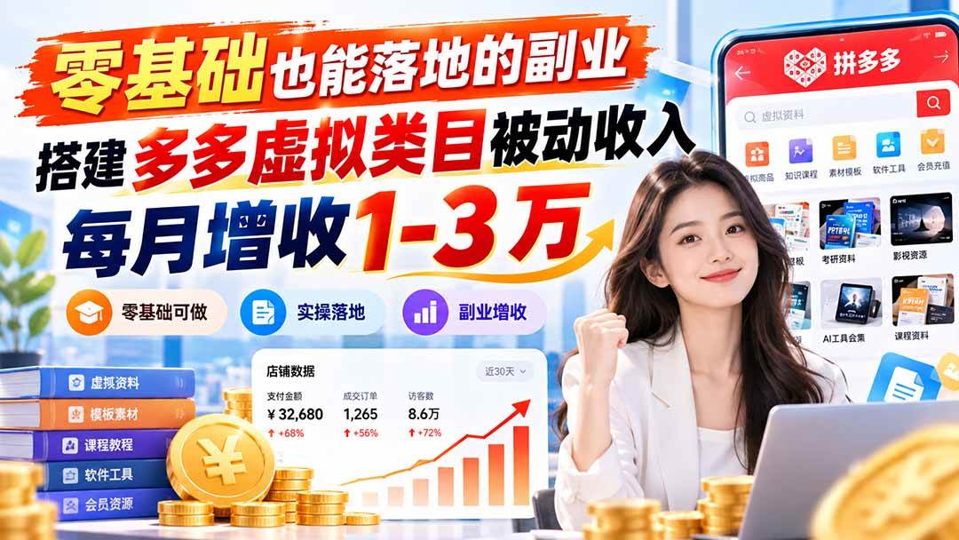 （20870期）零基础也能落地的副业，搭建多多虚拟类目被动收入，每月增收 1-3 万-易创网