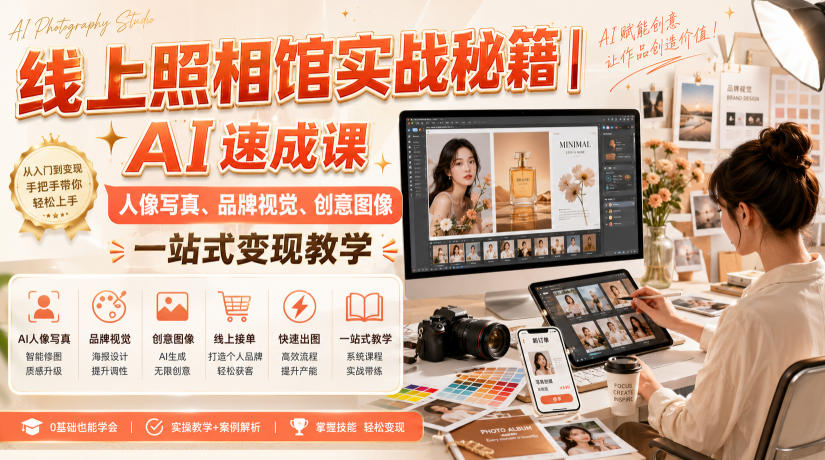 线上照相馆实战秘籍｜AI速成课，人像写真、品牌视觉、创意图像一站式变现教学-易创网