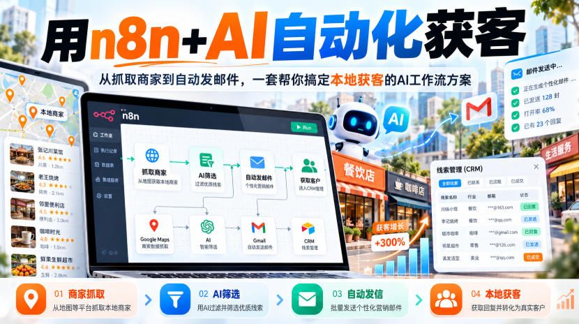 【无水印】用n8n+AI自动化获客，从抓取商家到自动发邮件，一套帮你搞定本地获客的AI工作流方案【原创双语字幕】-易创网