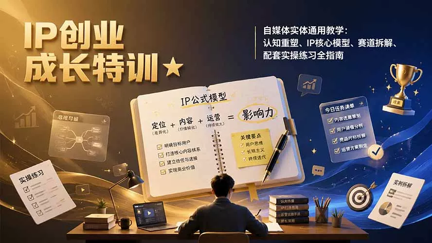 IP创业成长特训★自媒体实体通用教学：认知重塑、IP核心模型、赛道拆解、配套实操练习全指南-易创网
