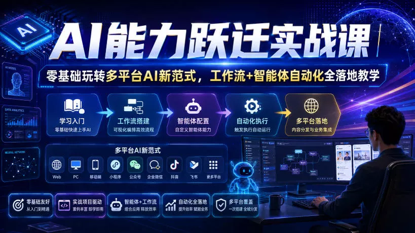 AI能力跃迁实战课｜零基础玩转多平台AI新范式，工作流+智能体自动化全落地教学-易创网