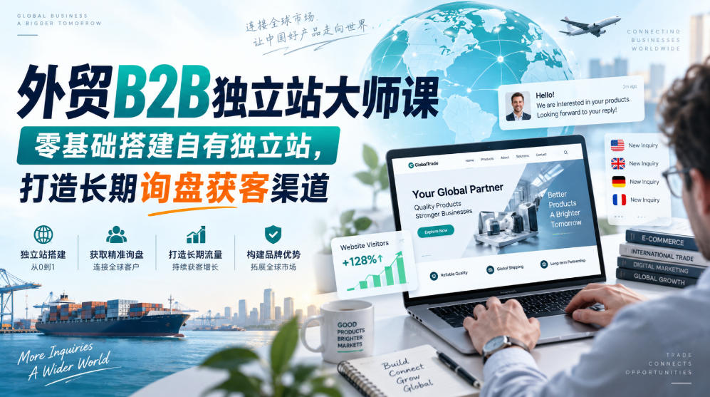 外贸B2B独立站大师课，零基础搭建自有独立站，打造长期询盘获客渠道-易创网