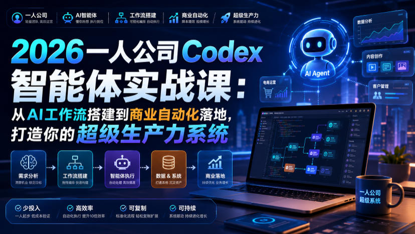 2026一人公司Codex智能体实战课：从AI工作流搭建到商业自动化落地，打造你的超级生产力系统-易创网