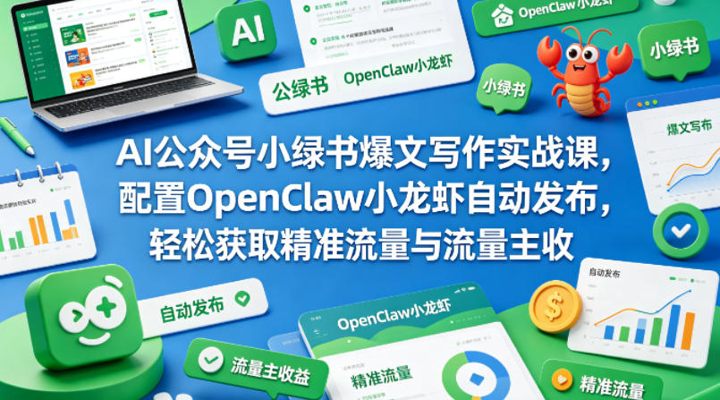 AI公众号小绿书爆文写作实战课，配置OpenClaw小龙虾自动发布，轻松获取精准流量与流量主收益-易创网