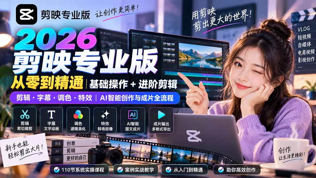 2026剪映专业版从零到精通｜基础操作+进阶剪辑｜剪辑·字幕·调色·特效｜AI智能创作与成片全流程-易创网