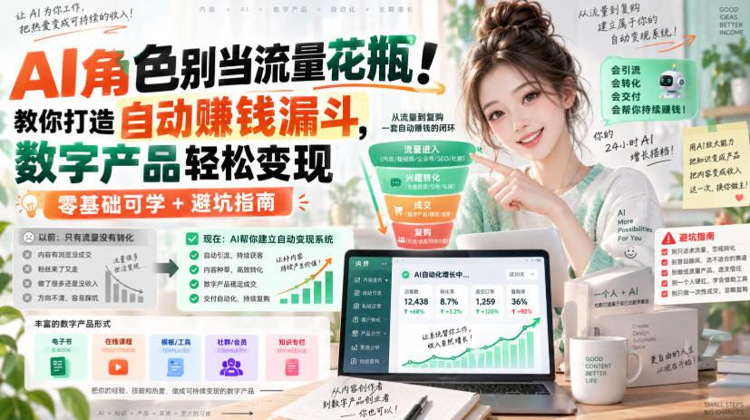 AI角色别当流量花瓶！教你打造自动賺钱漏斗，数字产品轻松变现（零基础可学+避坑指南）【原创双语字幕】-易创网
