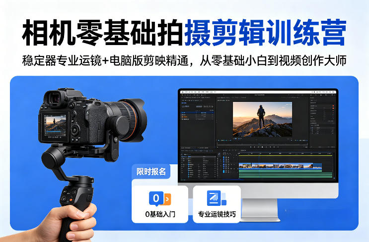 相机零基础拍摄剪辑训练营：稳定器专业运镜+电脑版剪映精通，从零基础小白到视频创作大师-易创网