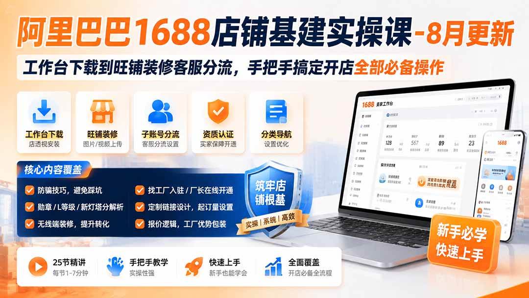 (19775期)阿里巴巴1688店铺基建实操课-8月更新;工作台下载到旺铺装修客服分流,手把手搞定开店全部必备操作 (19775期)阿里巴巴1688店铺基建实操课-8月更新;工作台下载到旺铺装修客服分流,手把手搞定开店全部必备操作