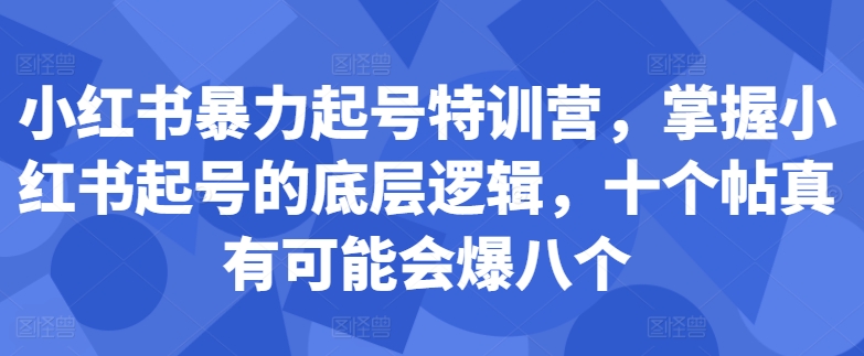 小红书暴力起号特训营，掌握小红书起号的底层逻辑，十个帖真有可能会爆八个网赚项目-副业赚线-互联网创业-资源整合易创网