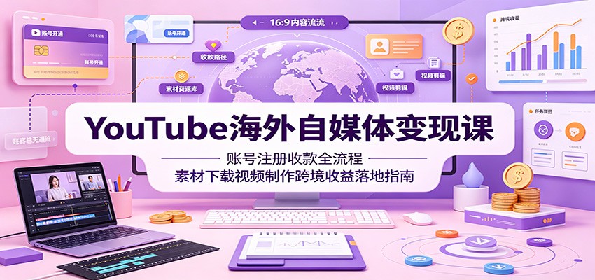 YouTube海外自媒体变现课：账号注册收款全流程，素材下载视频制作跨境收益落地指南-易创网