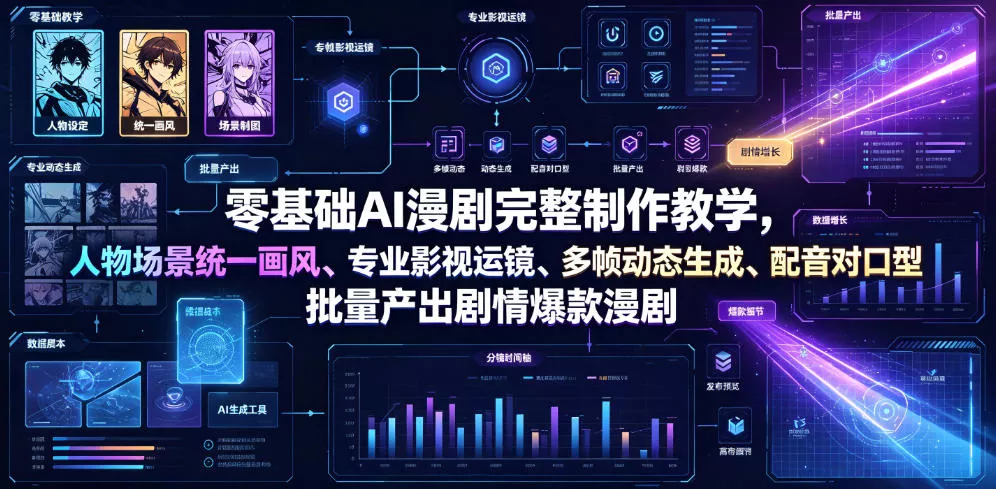 零基础AI漫剧完整制作教学，人物场景统一画风、专业影视运镜、多帧动态生成、配音对口型，批量产出剧情爆款漫剧-易创网