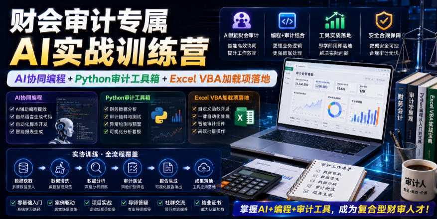 财会审计专属AI实战训练营｜AI协同编程+Python审计工具箱+Excel VBA加载项落地（更新0816）-易创网