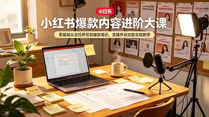 小红书爆款内容进阶大课，零基础从定位养号到爆款笔记，直播开店完整变现教学-易创网