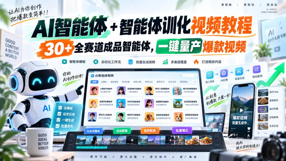 AI智能体+智能体训化视频教程，30+全赛道成品智能体，一键量产爆款视频-易创网