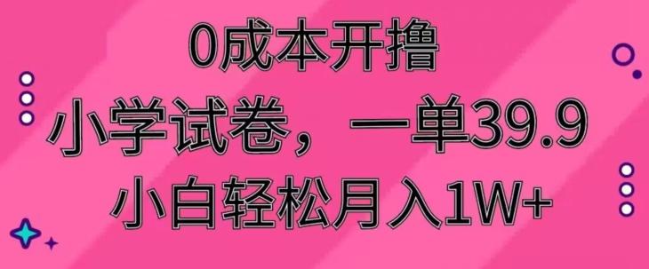 0成本开撸，小学试卷，一单39.9，小白轻松月入1W+网赚项目-副业赚线-互联网创业-资源整合易创网