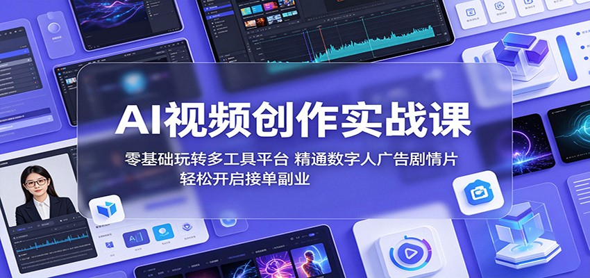 AI视频创作实战课：零基础玩转多工具平台，精通数字人广告、剧情片，轻松开启接单副业-易创网