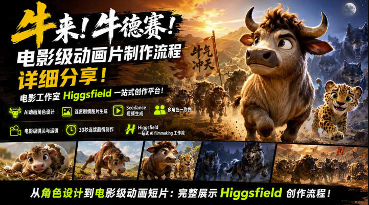 牛来！牛德赛！电影级动画片制作流程详细分享！电影工作室Higgsfield一站式创作平台，完整创作流程-易创网