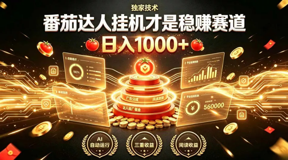 别再瞎找副业！番茄达人挂G才是稳賺赛道，日入1000+，全程傻瓜式操作，可矩阵放大【揭秘】-易创网