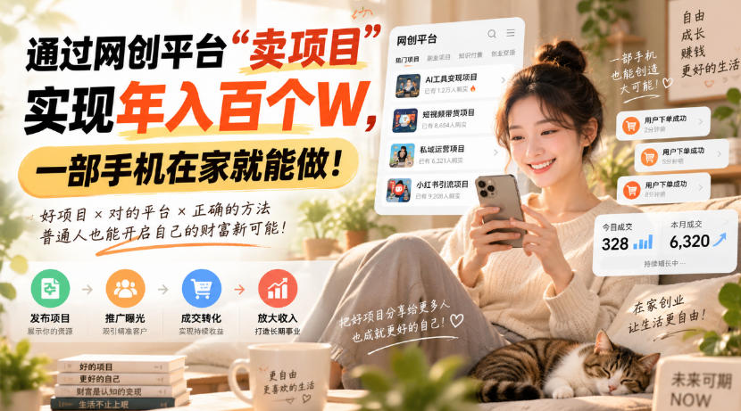 通过网创平台“卖项目”实现年入百个W，一部手机在家就能做！【揭秘】-易创网