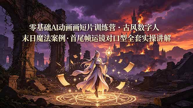 （19078期）零基础AI动画短片训练营，古风数字人末日魔法案例，首尾帧运镜对口型全套实操讲解-易创网
